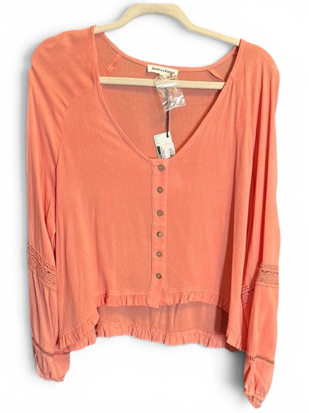 Newbury Kustom Lg NWT Pink Puff Sleeve Crop Blouse